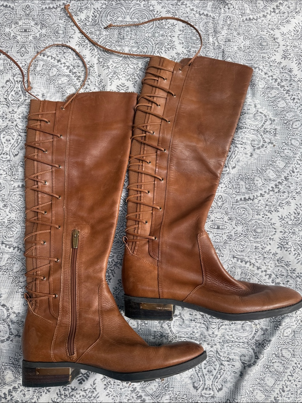 Tan Vince Camuto - Women's Brown Lace-Up Tall Riding Boots - 9.5M